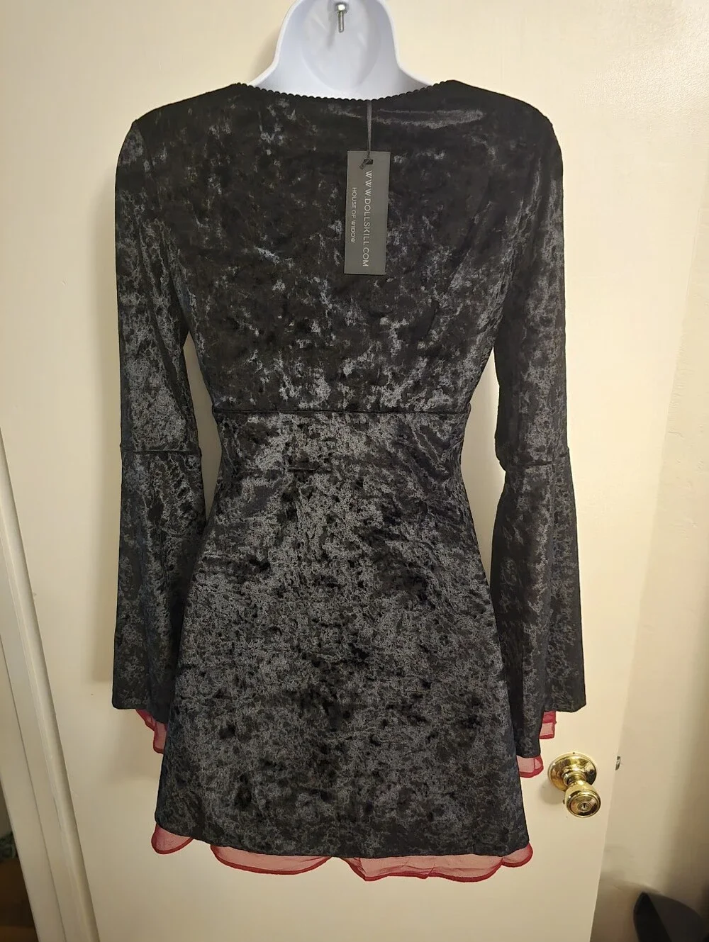 NWT Dolls Kill House of Widow Black Crushed Velvet Lace-Up Bell Sleeve Gothic S - Picture 8 of 8